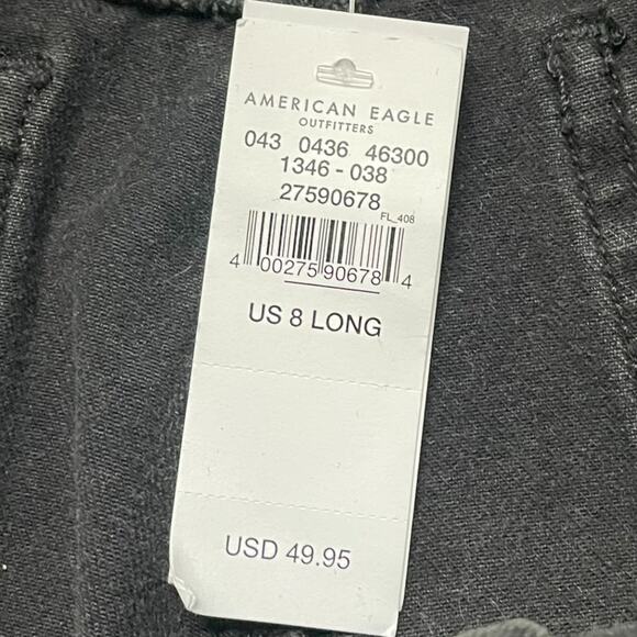 American Eagle Mom Jean Black Distressed 8 Long NWT High Waist Tapered Leg - Picture 4 of 12